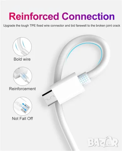 Кабел Micro USB 1TECH JYS-003M, 5A, 1 метър, Бял, снимка 11 - USB кабели - 47704164