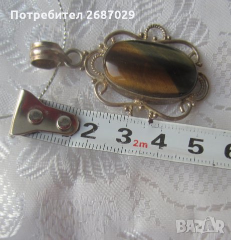 Сребърна висулка с тигрово око камък, медальон, снимка 2 - Колиета, медальони, синджири - 31809337