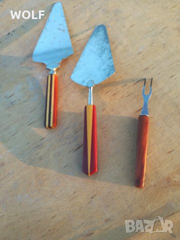 Кехлибар дръжки Немски шпатули и виличка за торти сладки, снимка 2 - Антикварни и старинни предмети - 35191583