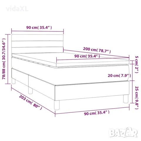 vidaXL Боксспринг легло с матрак и LED, синя, 90x200 см, плат, снимка 8 - Спални и легла - 56146652