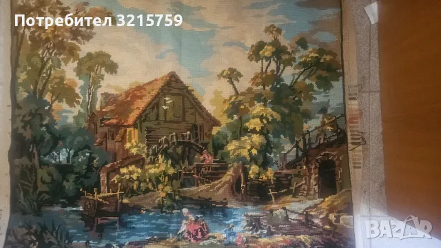 Голям Гоблен , ръчно шит,80х63см., снимка 7 - Гоблени - 50348560