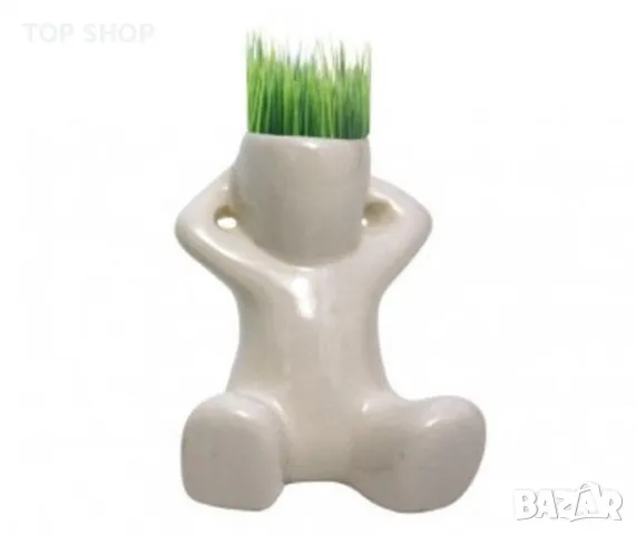 Саксия/ декорация- човече с трева. Модел 1, снимка 2 - Декорация за дома - 48487831