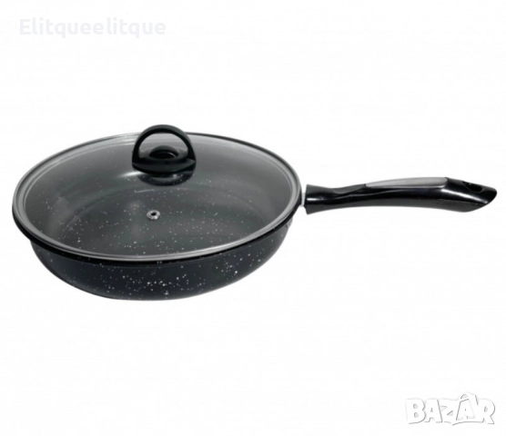 Тиган с капак Rosberg, 26х5.5см., Въгл. стомана, Черен меланж, снимка 2 - Съдове за готвене - 52241839