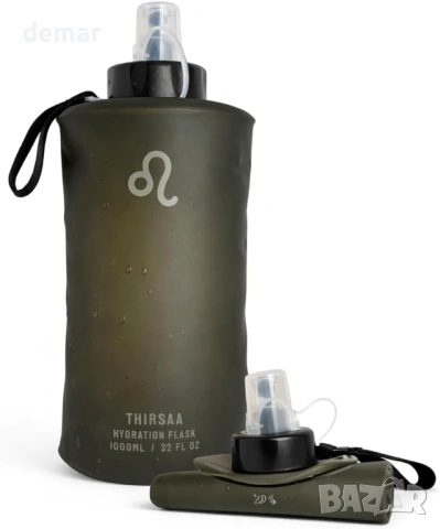 Сгъваема бутилка за вода 1 литър, херметична бутилка за хидратация