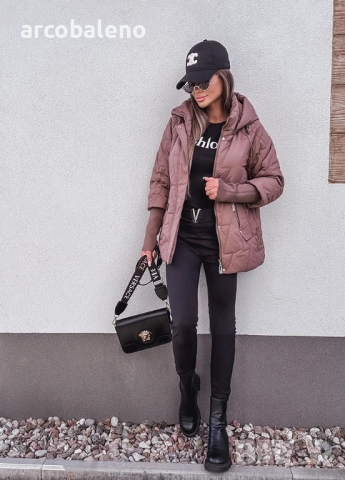 Дамско ватирано яке с качулка и ръкави тип пуловер, снимка 5 - Якета - 51807919