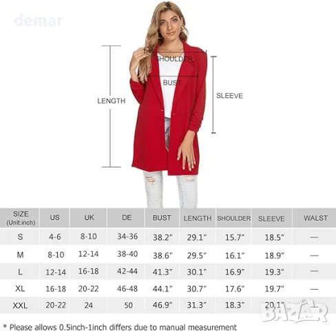 MINTLIMIT Дамско Дълго Сако с Дълъг Ревер и Едно Копче, снимка 6 - Сака - 49825459