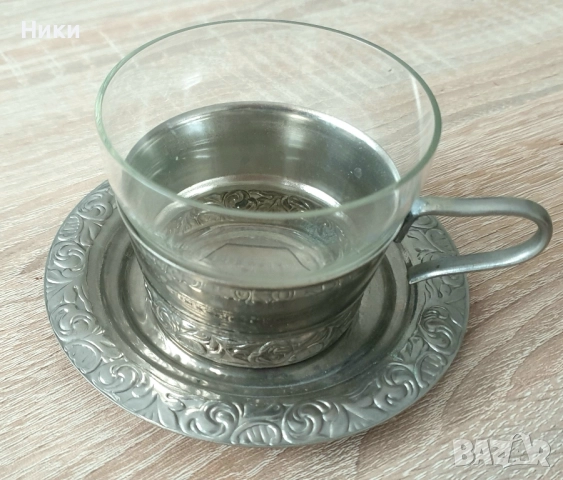 Чаши за кафе и чай в метален държач, снимка 2 - Чаши - 52429374