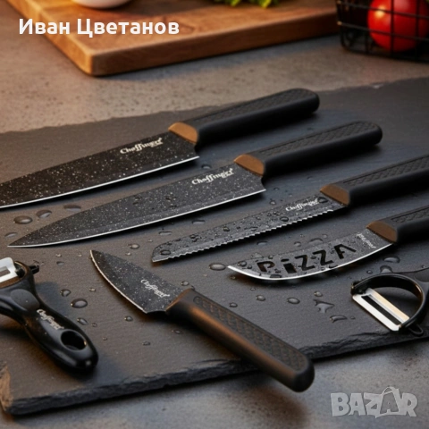 Комплект кухненски ножове – Cheffinger CF-MB08 от 6 части с мраморно покритие и магнитна кутия