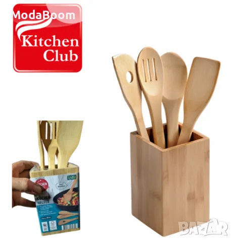 Екологичен комплект бамбукови кухненски прибори с поставка, снимка 4 - Други - 48870126