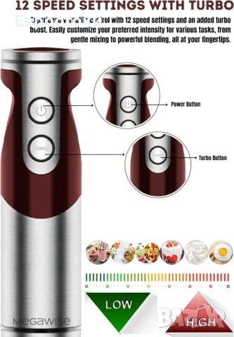 Ръчен блендер Megawise 3 в 1 – 12 скорости, включва мощен блендер, бъркалка и разпенител за мляко, снимка 2 - Миксери - 50813225