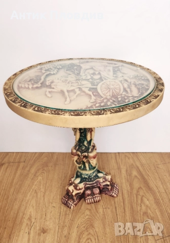 Кръгла декоративна масичка с релефен плот, снимка 4 - Маси - 51655824