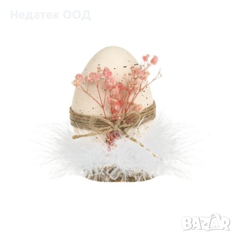 Великденско декоративно яйце, екрю, с пера, 8x12см