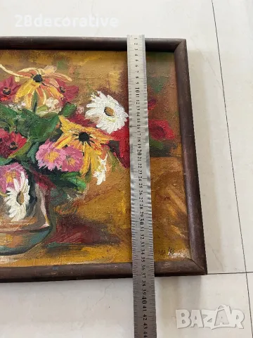 Картина С. Томанова 1996 година масло върху платно цветя натюрморт, снимка 8 - Картини - 48098412