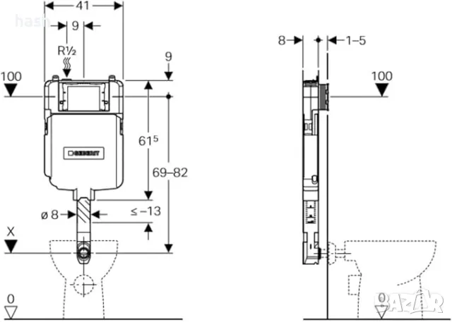 Geberit 109.790.00.1 Сигма резервоар за скрит монтаж 8 см, 6/3 литра, снимка 2 - Други - 48572786