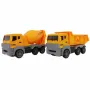 Комплект жълти строителни камиони с въртяща се цистерна и повдигаща се каросерия, снимка 1
