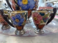 Много рядък авторски керамичен сет със сребърен обков/кана за ракия+ шест чаши,сребро проба 800, снимка 3