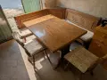 🌾 Уникален кухненски ъгъл от масив с дърворезба+2стола+разтегателна маса 🌾, снимка 1