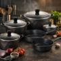 Премиум комплект съдове за готвене 12 части с мраморно покритие Cheffinger– Тенджери, тигани и касер, снимка 5