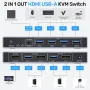 Alxum HDMI KVM превключвател 2 компютъра - 1 монитор USB 3.0 4К 60Hz, контролер и два USB3.0 кабела, снимка 2
