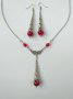 Разкошен Викториански комплект колие и обеци с рубинено червени кракъл мъниста и изящни орнаменти, снимка 8