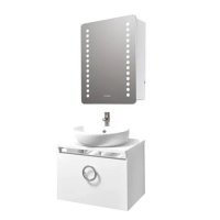 Горен шкаф за баня с огледало, Макена, LED осветление, Лайт бял, снимка 2 - Огледала - 35391110