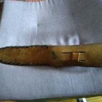 Ловен нож от соца калъф естествена кожа метален гард ръчно правен от майстор с инициали нов , снимка 12 - Ножове - 36422656