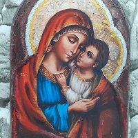 икона на Богородица Умиление съвременен стил 16.5/11 см, снимка 3 - Икони - 29760887