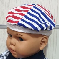Нова бебешка моряшка барета червено, синьо и бяло възраст до 6 месеца, снимка 2 - Бебешки шапки - 29976191