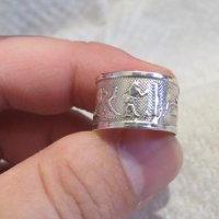 Стар мъжки сребърен пръстен с гравирани египетски  мотиви - уникален модел , снимка 2 - Пръстени - 29453404
