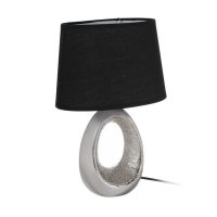 Настолна лампа, Сребърна, Керамична основа, Черна шапка, 33см, E14​, снимка 3 - Настолни лампи - 42508662