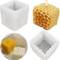 3D Пчелна медена пита килийки куб силиконов молд форма свещ капъп свещи, снимка 1 - Форми - 36959153