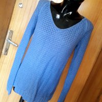 Синя дебела блуза изкуствена плетка с цепка на гърба С, снимка 1 - Блузи с дълъг ръкав и пуловери - 35052158
