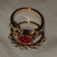 Двоен дамски пръстен с червен диамант, нов 💥, снимка 4 - Пръстени - 37132444