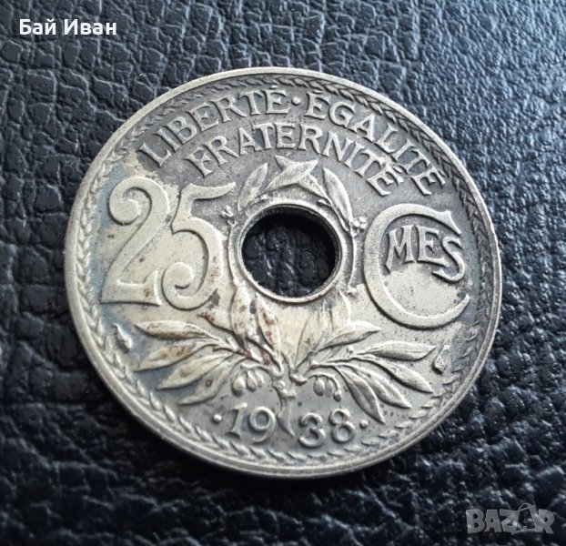 Стара монета 25 сантима 1938 г. Франция-красива !, снимка 1
