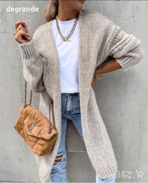 Дълга жилетка бежова без копчета, снимка 1