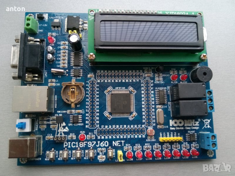 развойна платка pic18f97j60 development board ethernet rs485 rs232 spi eeprom microchip микрочип LCD, снимка 1