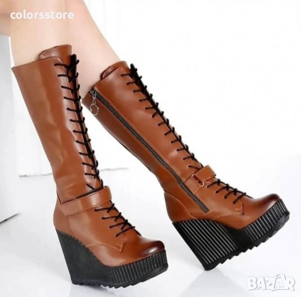Ботуши на платформа - кафява кожа - 1905, снимка 1