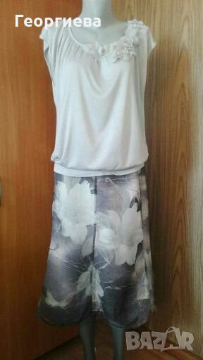 Дамски комплект от пола и блуза в сиво и синьо👗🍀M/L,L👗🍀арт.653, снимка 1