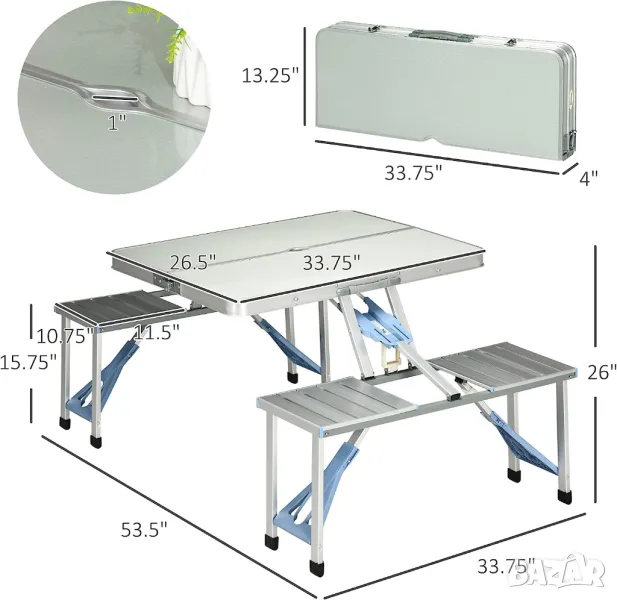  Сгъваема Маса с 4 стола тип куфар за Къмпинг риболов и пикник, алуминиева конструкция, снимка 1