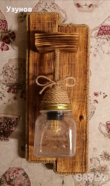 Осветление за механа, ръчно изработена дървена лампа за стена, ретро, винтидж., снимка 1