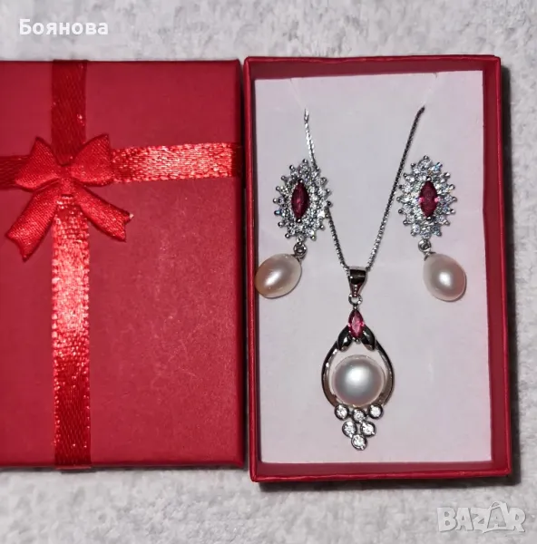 Комплект от естествени перли и сребро , снимка 1