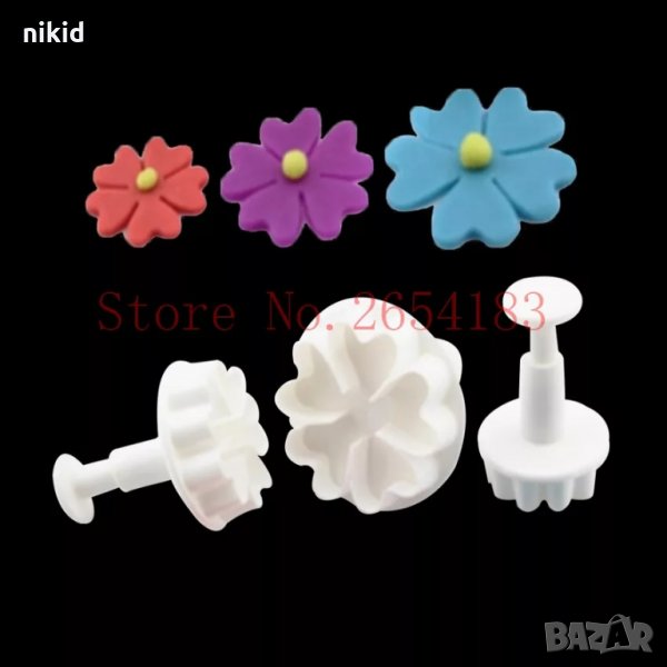 3 бр сърцевидни цветя детелина резци с бутало формички за декорация и украса тесто фондан резец, снимка 1