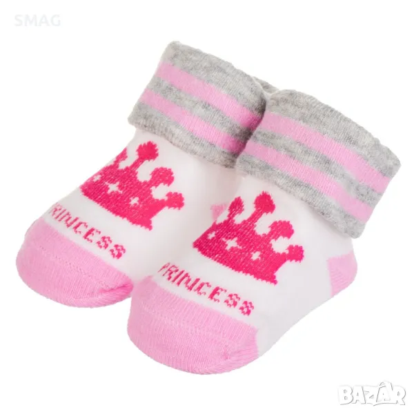 Бебешки чорапи в бяло и розово с корона на принцеса 0-6 месеца S_1248123, снимка 1