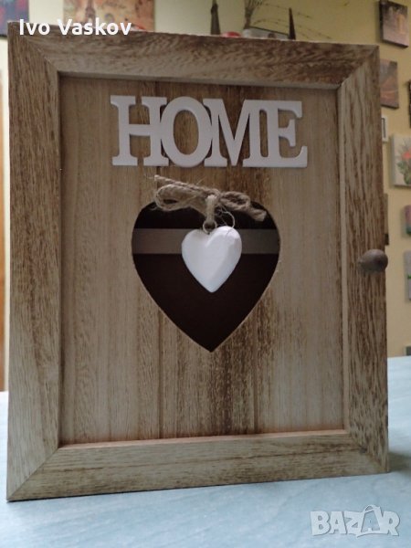 уникална дървена ретро кутия за ключове със сърце от Испания, снимка 1