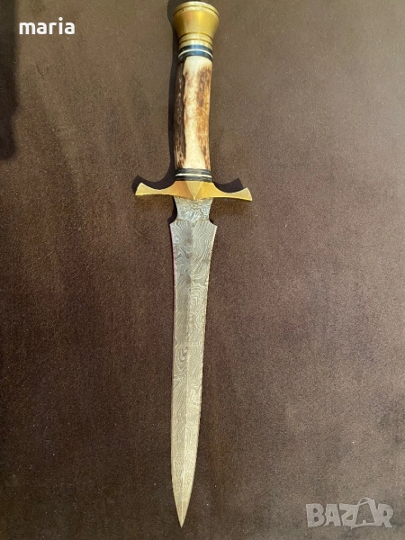  Ръчно изработен колекционерски кинжал от дамаска стомана и рог, снимка 1