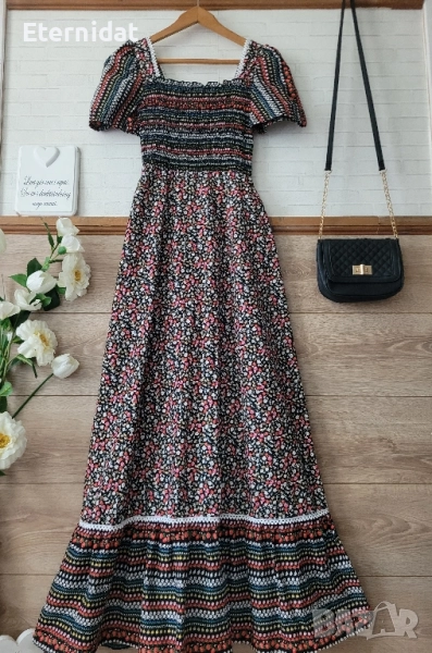 Нова дълга бохо рокля памучна материя на цветя с дантела , снимка 1