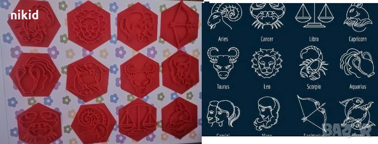 Зодии Зодия печат печати щампа за сладки бисквитки тесто пластмасов сет форми, снимка 1