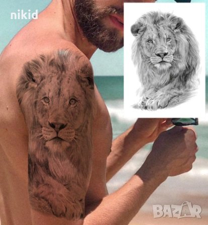 #4 Лъв черно бял временна татуировка татос татус Tattoo6, снимка 1