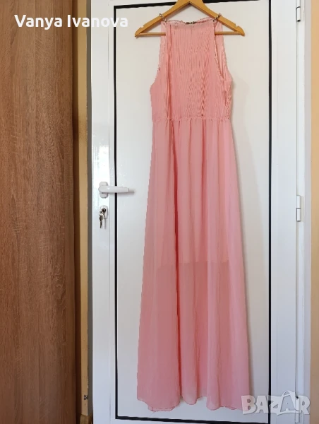 Розова дълга рокля за повод, снимка 1