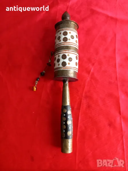 Старинно Молитвено Тибетско Будистко Колело,Месинг и Кост, снимка 1